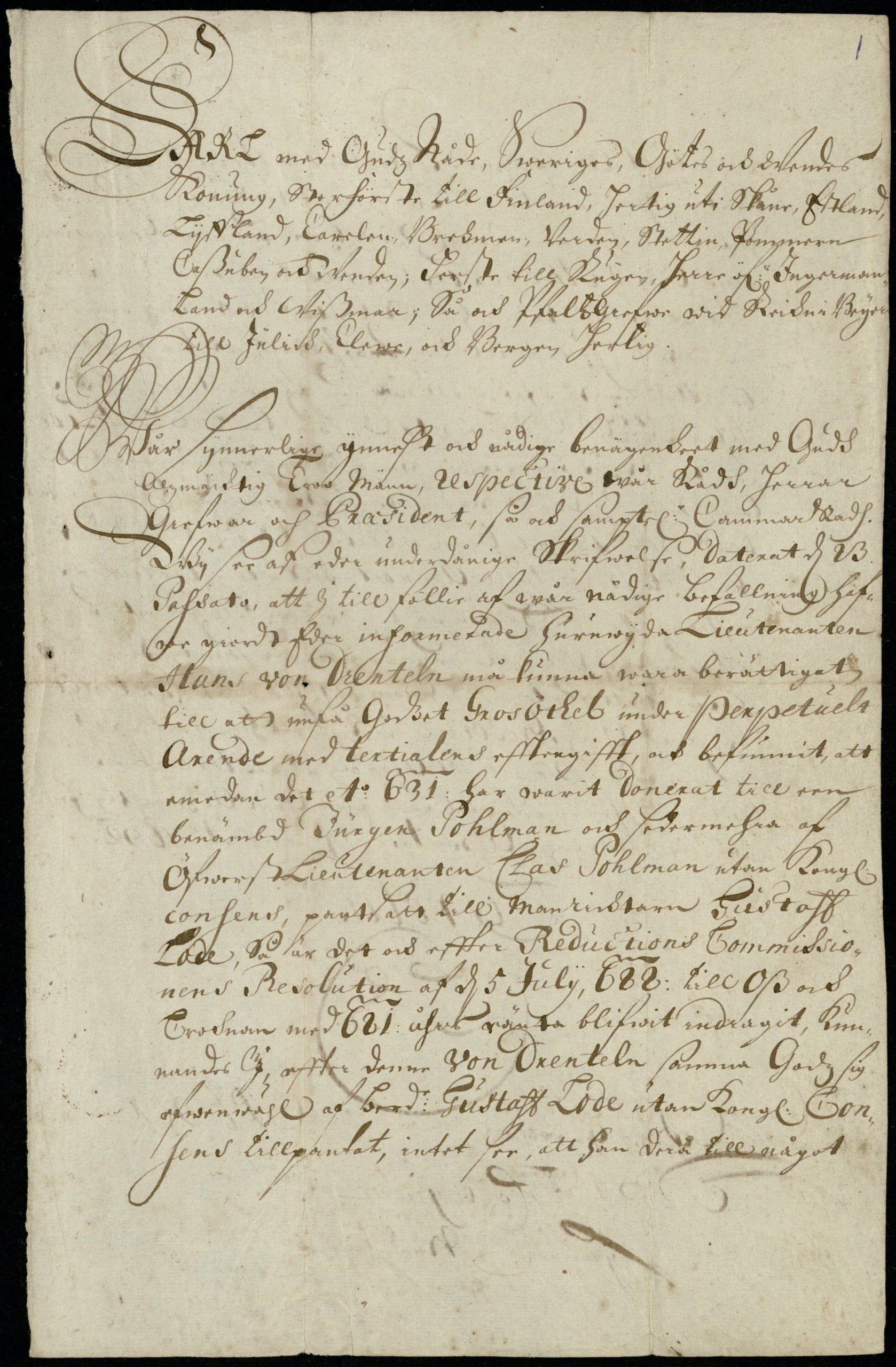 Karl XI's decision on the lease conditions of Öötla manor