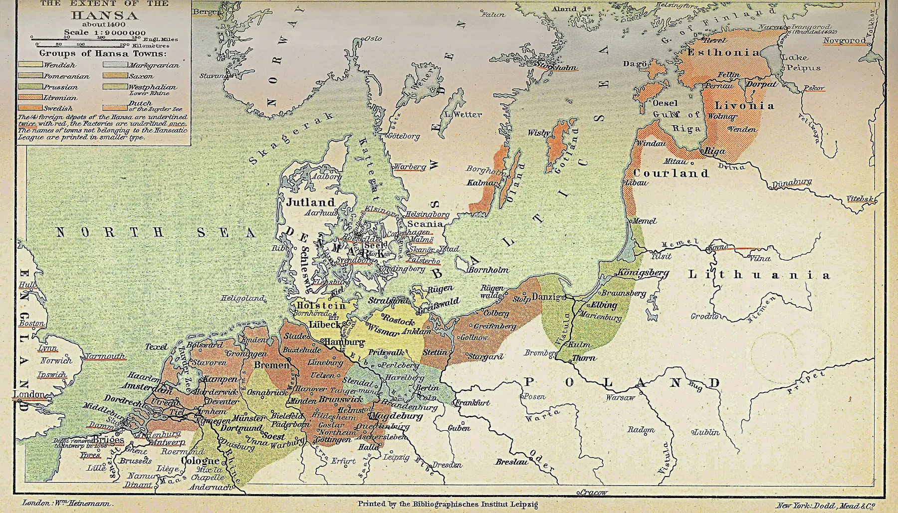 The Extent of the Hansa about 1400