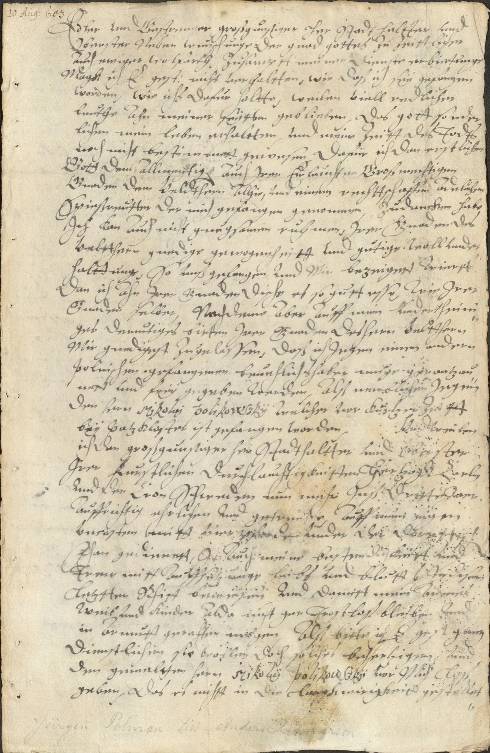 Jürgen Polman to Anders Lennartsson, 1603